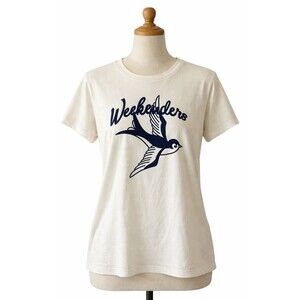 Max Mara Weekend Weekenders Bird T-Shirt Tee Size XL Top Off White Blue Print